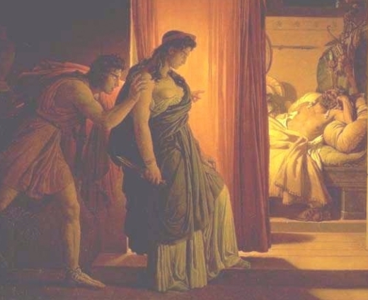 아가멤논을 살해하려는 클리타임네스트라와 아이기스토스.